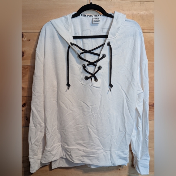 Victoria's Secret Tops - PINK Victoria's Secret  White Lace-Up Sweatshirt